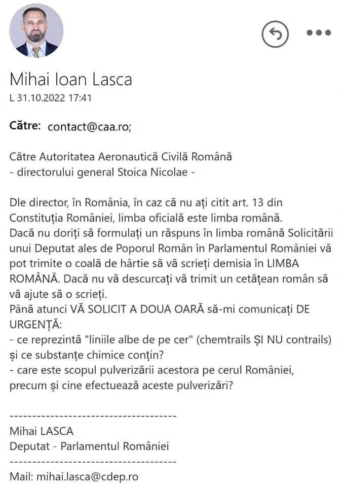 Un deputat face vâlvă în mediul online. „Ce sunt liniile albe de pe cer lăsate de avioane și ce substanțe conțin?” – foto 2