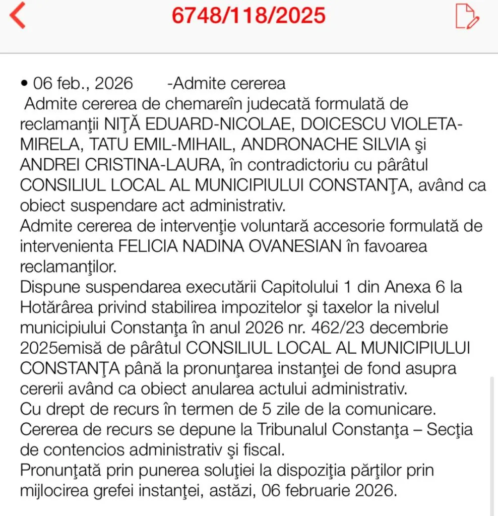 Taxa de 200 de lei, suspendată de Tribunalul Constanța, pentru anul 2026 – foto 2