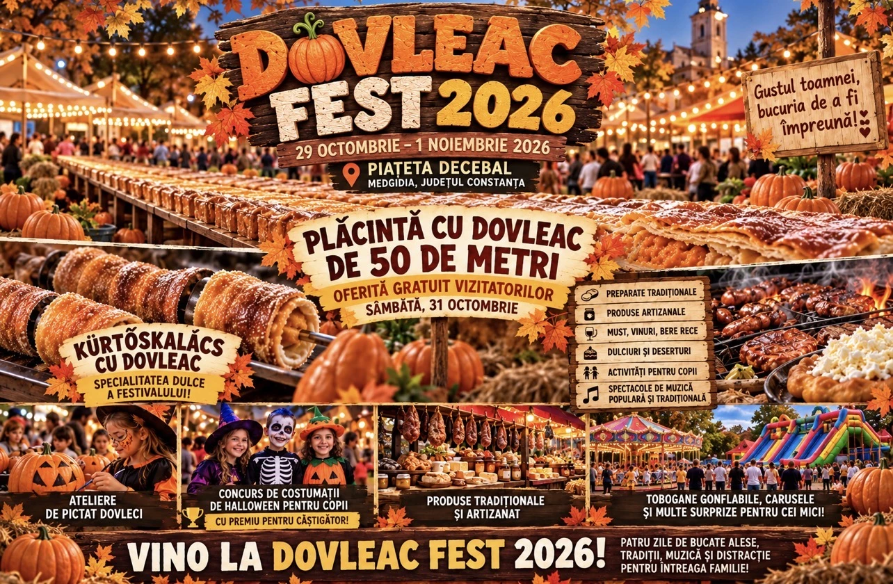 Plăcintă cu dovleac de 50 de metri, oferită gratuit la Medgidia. Patru zile de bunătăți și spectacole la Dovleac Fest 2026